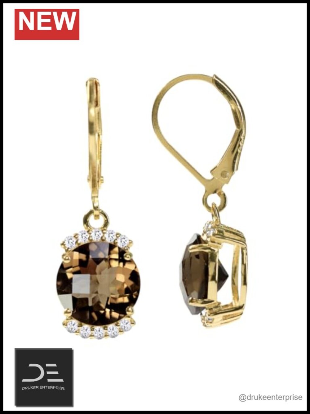 Silvershake 9MM Round Gemstone Gold Plated 925 Sterling Silver Leverback Dangle